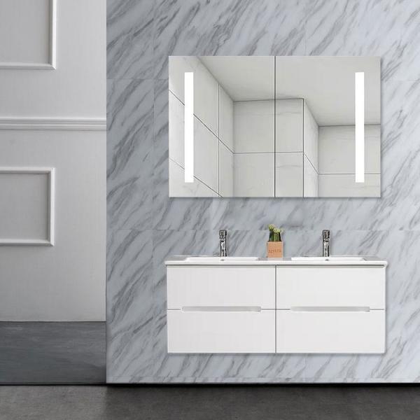 Wall Mount PVC Bathroom Cabinets Double Basin Vanity Unit White Painted