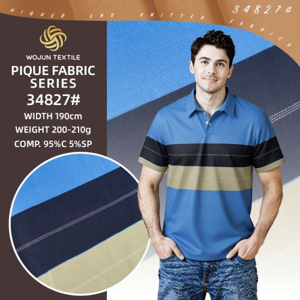 190cm Striped Cotton Pique Fabric: Yarn-Dyed Stretch for Modern Polos
