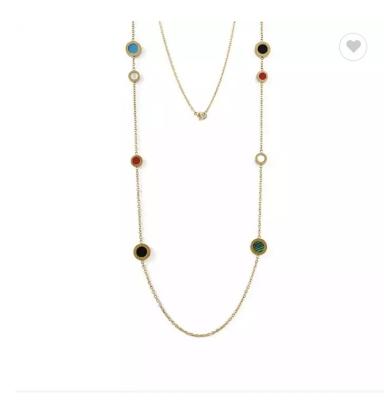Multicolored Marble Stack Wearing Long Necklace 18K Gold Stainless Steel Necklace