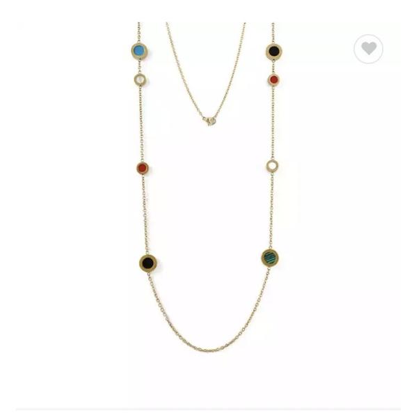Multicolored Marble Stack Wearing Long Necklace 18K Gold Stainless Steel Necklace