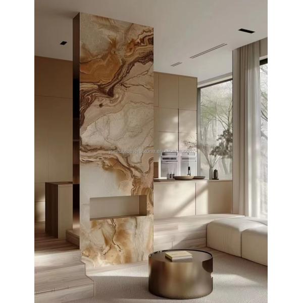 Modern Onyx Marble Gold Vein Wooden Yellow Golden Grain Bathtub Decor for Modern Homes