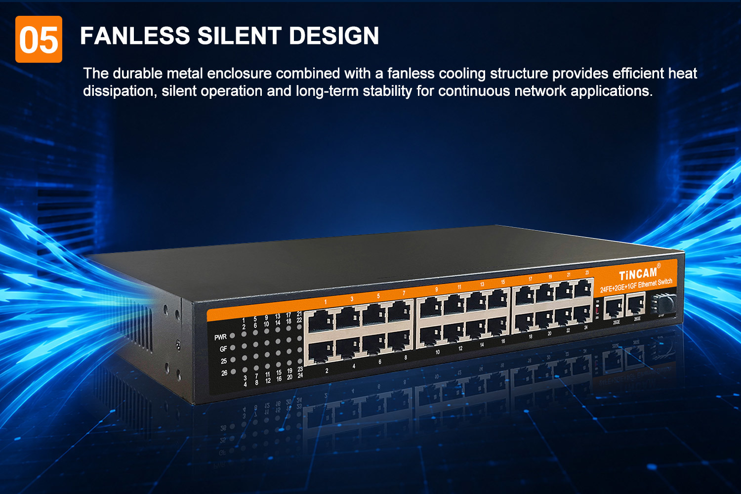 27 Port Fast Ethernet Switch 24 X 10 100Mbps RJ45 2 Gigabit RJ45 Uplink 1 Gigabit SFP Fiber Port Unmanaged Metal Network Switch TBC S4124N 3PF