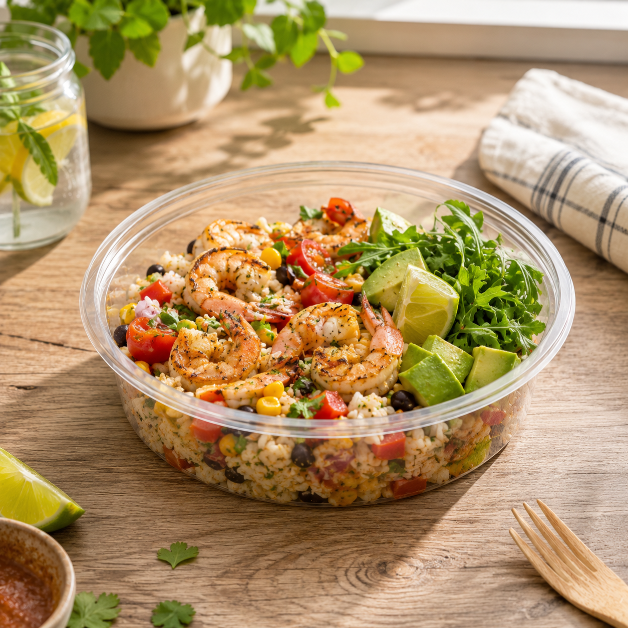 PP Disposable Food Bowls 1500ml Extra Thick Wide Round with Fitted Lids
