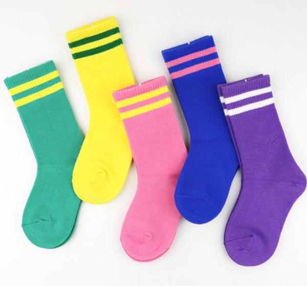 Fashion Kids Colorful Socks , Kids Striped Socks With Cotton / Nylon / Spandex Material