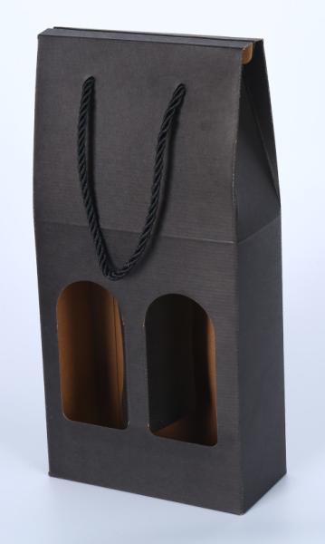 UV Coating 2 Ply Wine Bottle Paper Bags With Cut Out Windows wine bottle drawstring fabric bag packaging