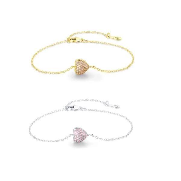 Pulsera de corazón de plata de ley 925 con circonitas para mujer