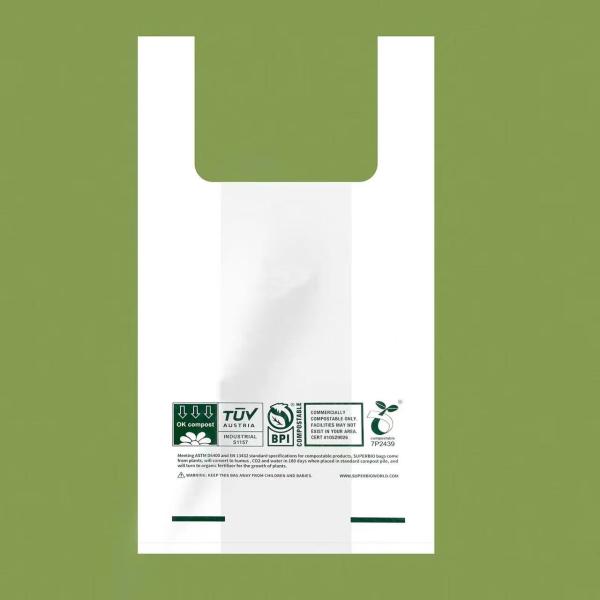 Eco Friendly PLA 100% Biodegradable Plastic Shopping Bags T Shirt On Roll