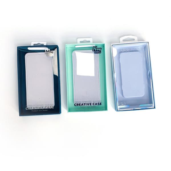 Low MOQ Retail Blister Plastic Box Phone Case Packaging boxes with hook PVC Clear Windows for IPhone