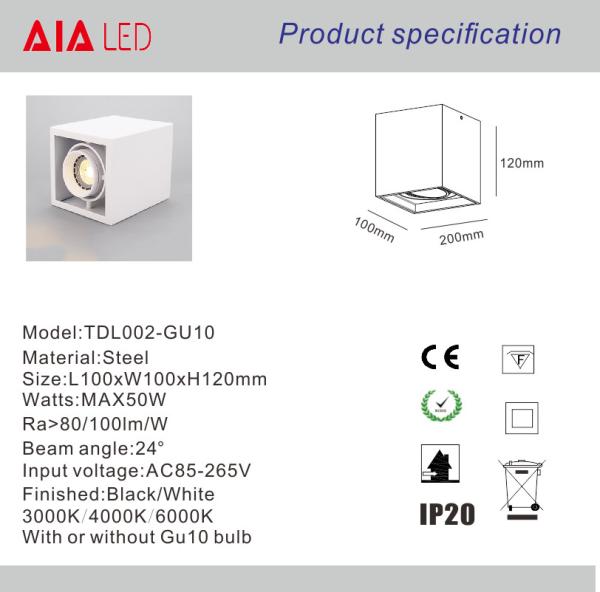 GU10 holder white ceiling mounted spotlight housing&indoor spot light housing for hotel