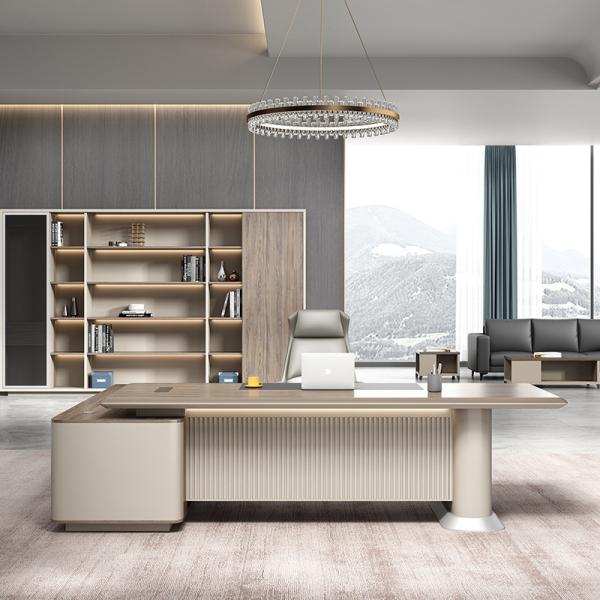 Modern Boss Home Office Waterproof L Shape Computer Desk with PANEL Wood Style Design