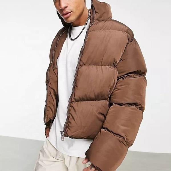 Logotipo personalizado Vestidos de trabajo de color marrón grueso de cultivo superior unisex con almohadilla chaqueta puffer abajo