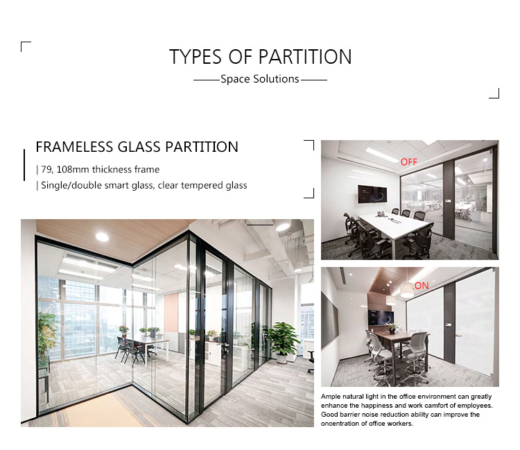 Soundproof Office Glass Partition Wall Glass Wall Partition System with Door