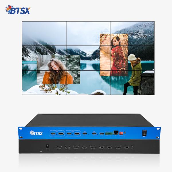 Procesador de imágenes con zoom de itinerancia libre Bitvisus 4 en 9 Salidas, Procesador de video 3X3 4K, Controlador de videowall sin latencia