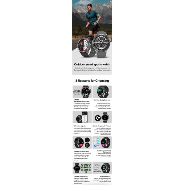 Eraysun GPS Motion Measure Rate HK08 Smartwatch 1.43 Inch AMOLED Screen HK08 Smart Watches