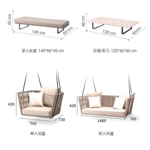 Outdoor Sofa Rattan Woven Patio Garden Furniture Weatherproof Sun / Rain Lounge Chair Balcony Relaxation Set with Coffee Table