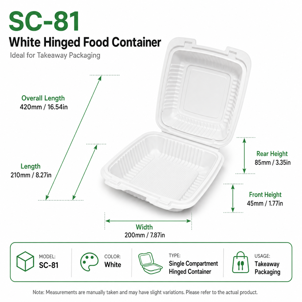 SC-81 Large Square PP Clamshell Takeout Containers for Full Meal Packaging