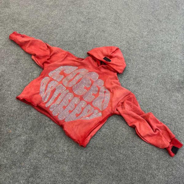 Custom Streetwear Heavyweight French Terry Cotton Acid Wash Pullover Rhinestone Cropped Hoodie Men