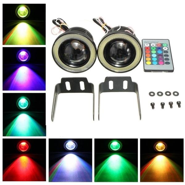 Colorful DRL 89MM 30W Car LED Fog Lights With RGB COB Halo Angel Eye Rings