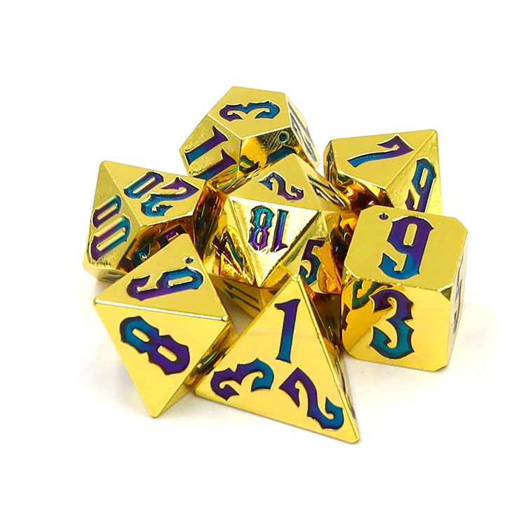 Customizable Zinc Alloy Electroplating Dice Set for DND Games with Polyhedral Design