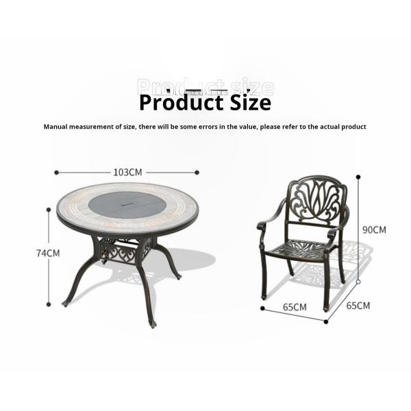 Balcony Dining Wooden Board Courtyard Table And Cast Aluminium Chairs
