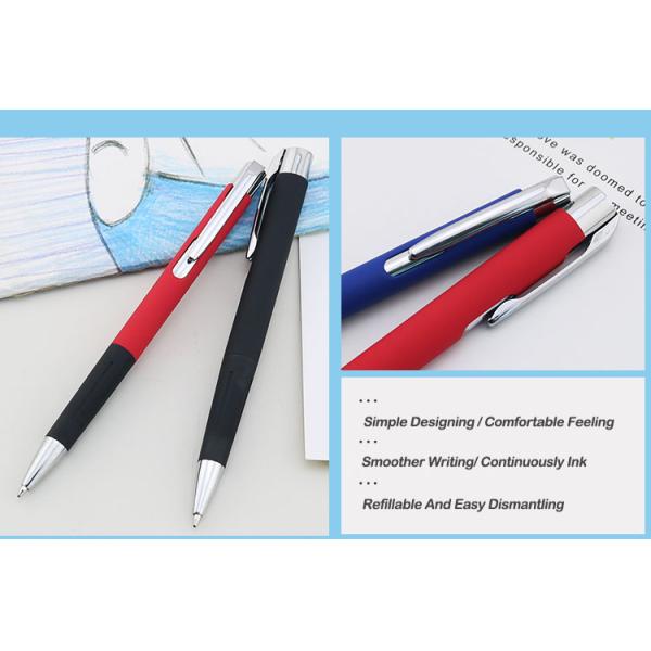 Plume à bille en aluminium à vendre à chaud revêtement doux poignée en caoutchouc doux Plume à bille à écrire lisse