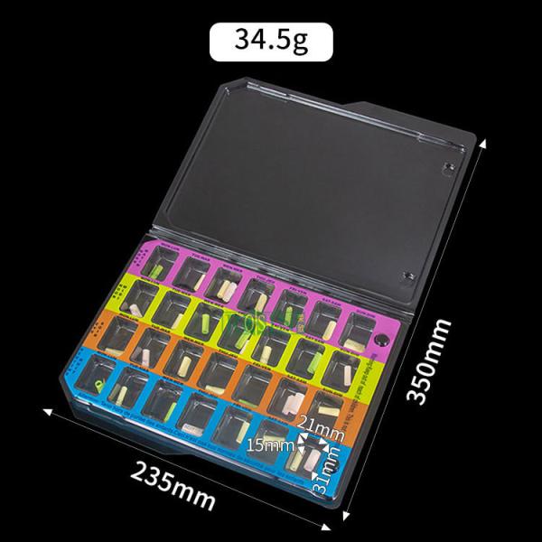 Envase portátil mensual de farmacia autoadhesivo con rejilla rasgada