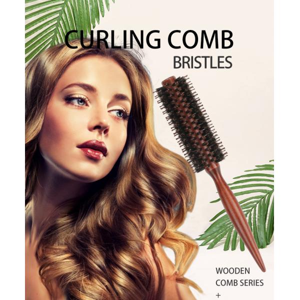 Natural Styling Anti Static Round Hair Curling Combs Set Of 3 With Wooden Handle