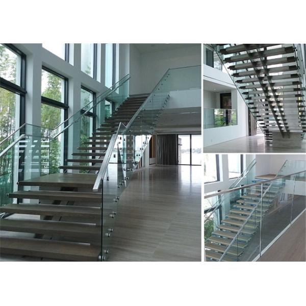 Interior Glass Straight Flight Staircase With Wrought Iron Or Stainless Steel