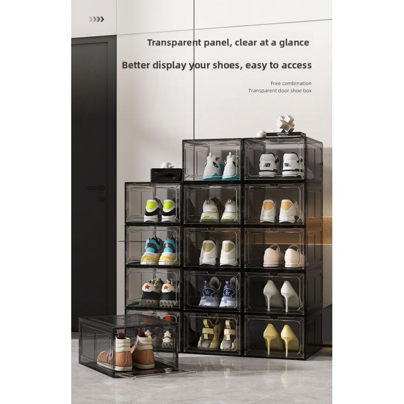 Hot Selling Household Transparent Plastic Magnetic Stackable Shoe Storage Organizer Cabinet Dustproof Shoe Box