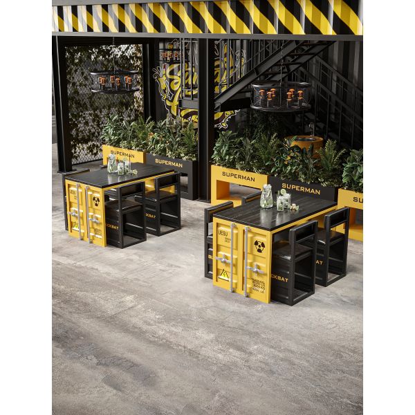 Luxury Vintage Industrial Style Restaurant Furniture Set Iron Container For Milk Tea Shop Cafe Dining Chair Table