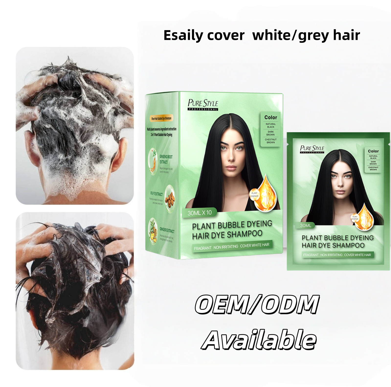 Plant Hair Dye Shampoo Fast Gray Coverage Bubble Color for Home Use Black Hair