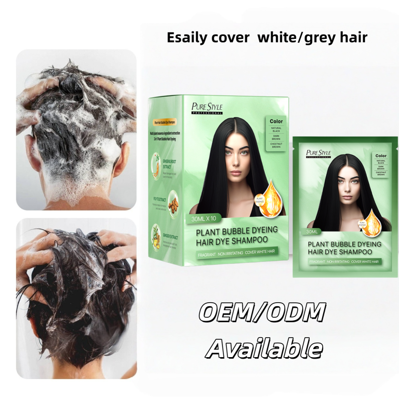 Factory Supply Fast Black Organic Bubble Hair Dye Shampoo Herbal Formula Black Hair Dye OEM Available