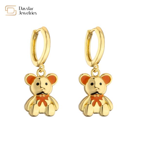Cute Colorful Enamel Elephant Bear Mushroom Pendant Charm Hoop Earrings 18k