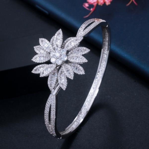 Luxury Pink Rose Gold Silver Color CZ Bracelet Bangle for Wedding Women on Hand Bangle Gift Charm Cubic Zirconia Bangle