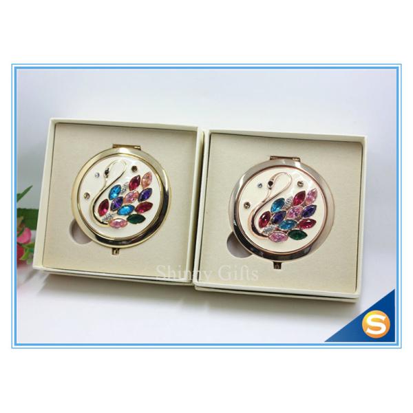 Shinny Gifts Rhinestone Small Metal Mirror For Craft Crystal Round Shape Pocket Mirror