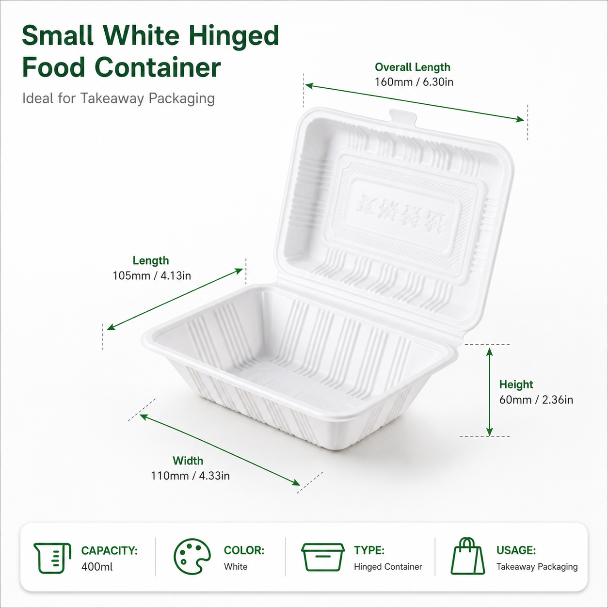 Small Single Compartment PP Clamshell To Go Containers for Side Dishes / Compact Meals