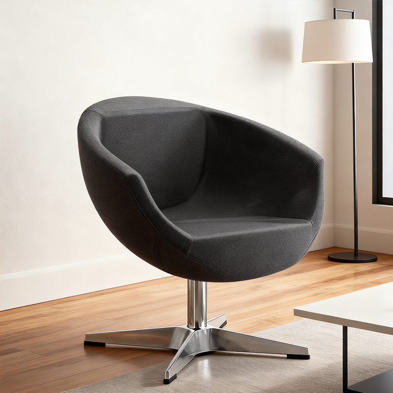 2025 Modern Portable Swivel Single Lounge Chair with Wool Fleece Backrest Metal Legs for Apartment & Dining Rooms