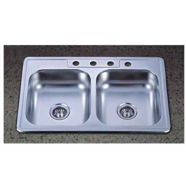 33x22 inch Double Bowl Stainless Steel Topmounted Kitchen Sink with 4 Four holes