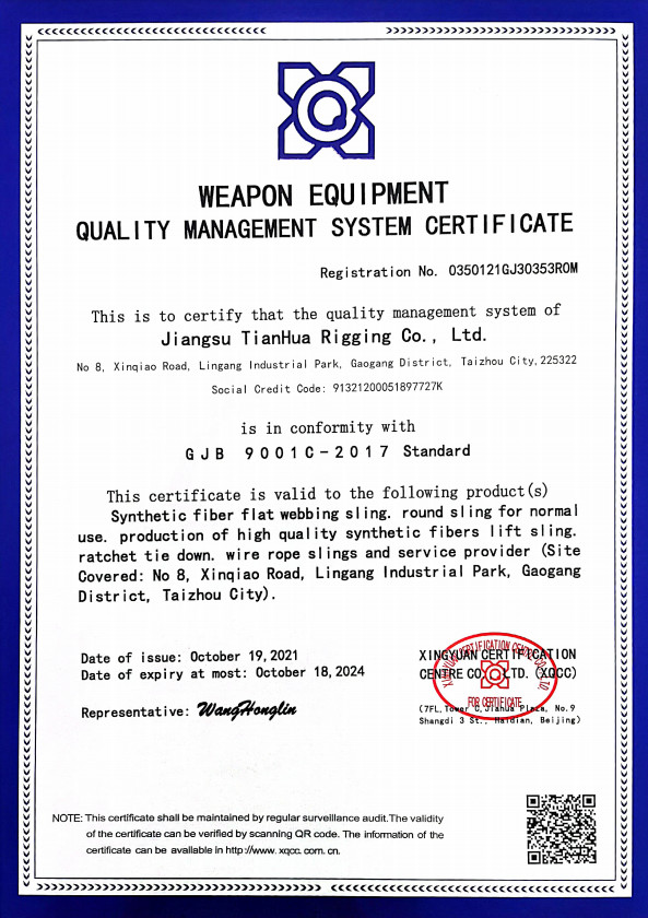 JiangSu Tianhua Rigging Co., Ltd Сертификации