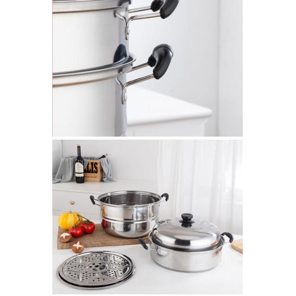 Best Selling Customized Logo 3 Layer induction 10-inch Stainless Steel Steamer Pot with Anti-Heat Handle