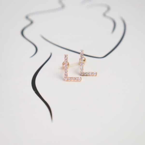 Customized 18K Gold 'L' Letter Earrings Fine Jewelry with IGI GIA Lab Grown Diamonds for Anniversary Wedding Banquet Gift