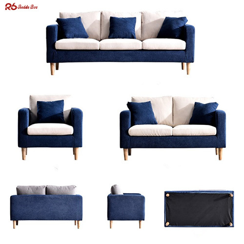 Breathable Upholstered Cushion Linen Fabric Sofa Sets Living Room Furniture 2 Seater