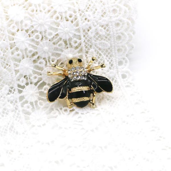 Fashion Diamond Bee Brooch  , Black Clothes Pin Black Glue Dropping Process OEM ODM