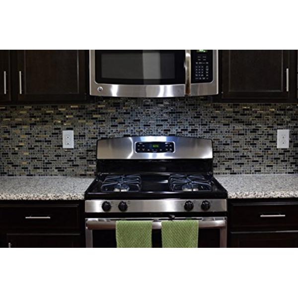 Black Strip Silver Glass And Metal Tile Backsplash , Mini Glass Kitchen Wall Tiles