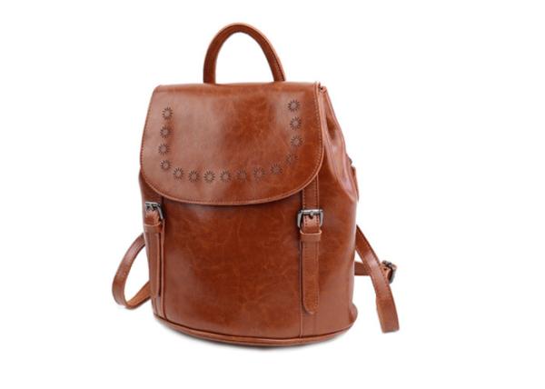 Retro Oil Wax Double Shoulder Bag , Fashionable Bucket Type Student Travel Backpack