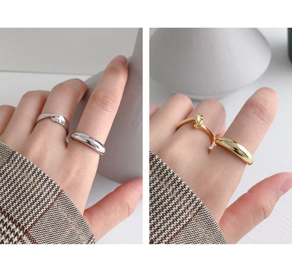 Lanciashow 925 Sterling Silver Ring Simple Geometric Shape Smooth Arc Surface