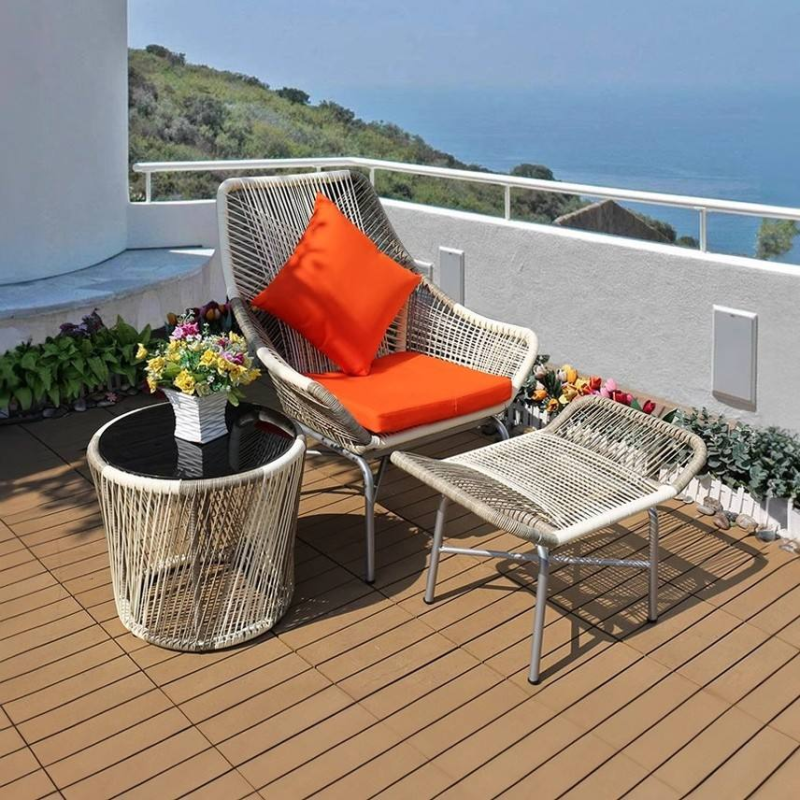 Modern Outdoor Waterproof Portable Eco-Friendly Rattan Wicker Patio Lounge Chair Recliner Foot Pedal Set for Garden Dining