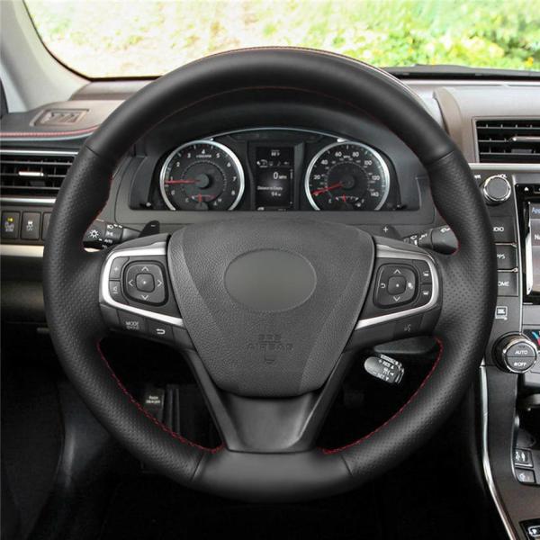 Car Design Custom Black Leather Steering Wheel Wrap For Toyota Camry 2015 2016 2017 Avalon 2013 2014 2015 2016 2017 2018
