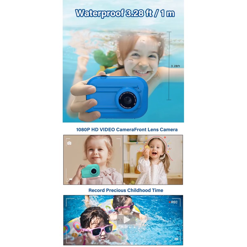 Children's Camera Waterproof Kids Digital Camera 32GB Card  for Boys Girls with Photo Video Recording Christmas Birthday Gift