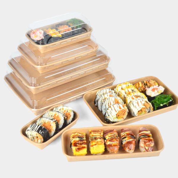 生分解性クラフトテイクアウト持ち帰り用レストラン長方形使い捨て紙プラスチック寿司箱容器